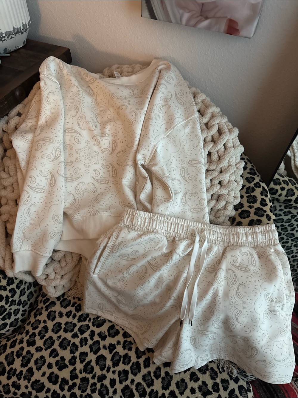 Balance Collection Cream Paisley Sweatshirt & Shorts Lounge Set